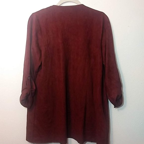 She & Sky Red Faux Suede Open Face Cardigan S - Picture 2 of 4